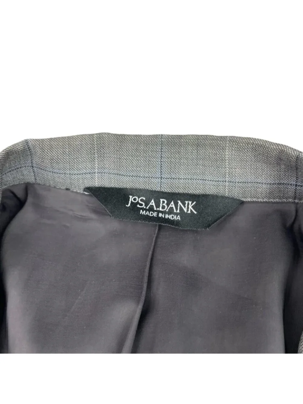 Jos A Bank Men's 100% Wool Tailored Fit 2-Button Blazer Gray/Blue Plaid • 43R